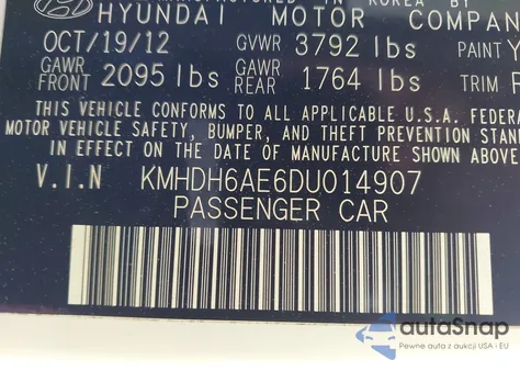 2013 Hyundai Elantra Coupe Gs/Se из США, поврежденный, VIN KMHDH6AE6DU014907